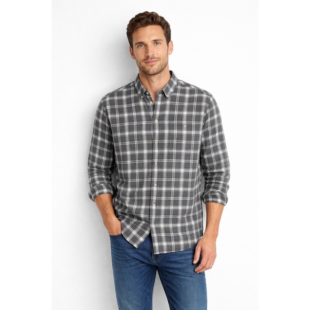 Rails Connor‎ Long Sleeve Button Up Shirt Men L Charcoal Gray Cream Plaid Preppy